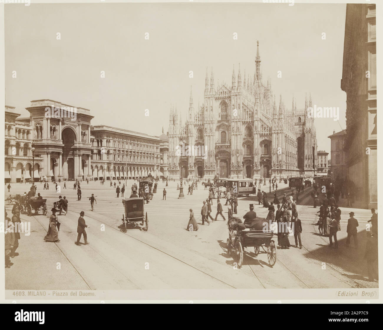 Unbekannt (Italienisch), Piazza del Duomo, Mailand, 19. Jahrhundert, eiklar Drucken, Bild: 8×10 Zoll (20,3 × 25,4 cm Stockfoto