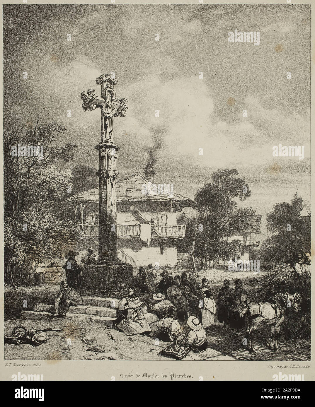 Richard Parkes Bonington, Englisch, 1802-1828, Croix de Moulin Les Planches, zwischen 1825 und 1827, Lithographie in schwarzer Tinte auf Chine collé gedruckt, Bild: 8 1/2 x 7 3/8 Inch (21,6 × 18,7 cm Stockfoto