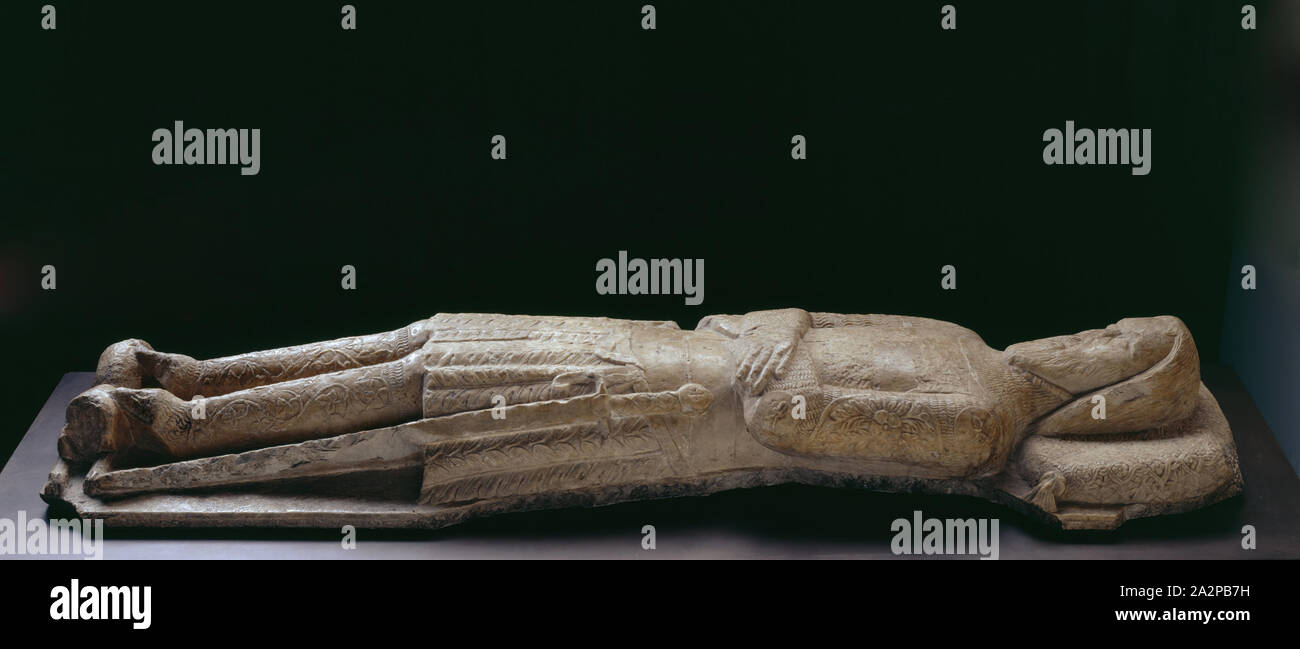 Unbekannt (Italienisch), Grab Bildnis einer liegenden Ritter, Ca. Zwischen 1350 und 1375, Marmor, Gesamt: 76 × 22 cm × 10 cm (193 × 56,8 × 25,4 cm Stockfoto