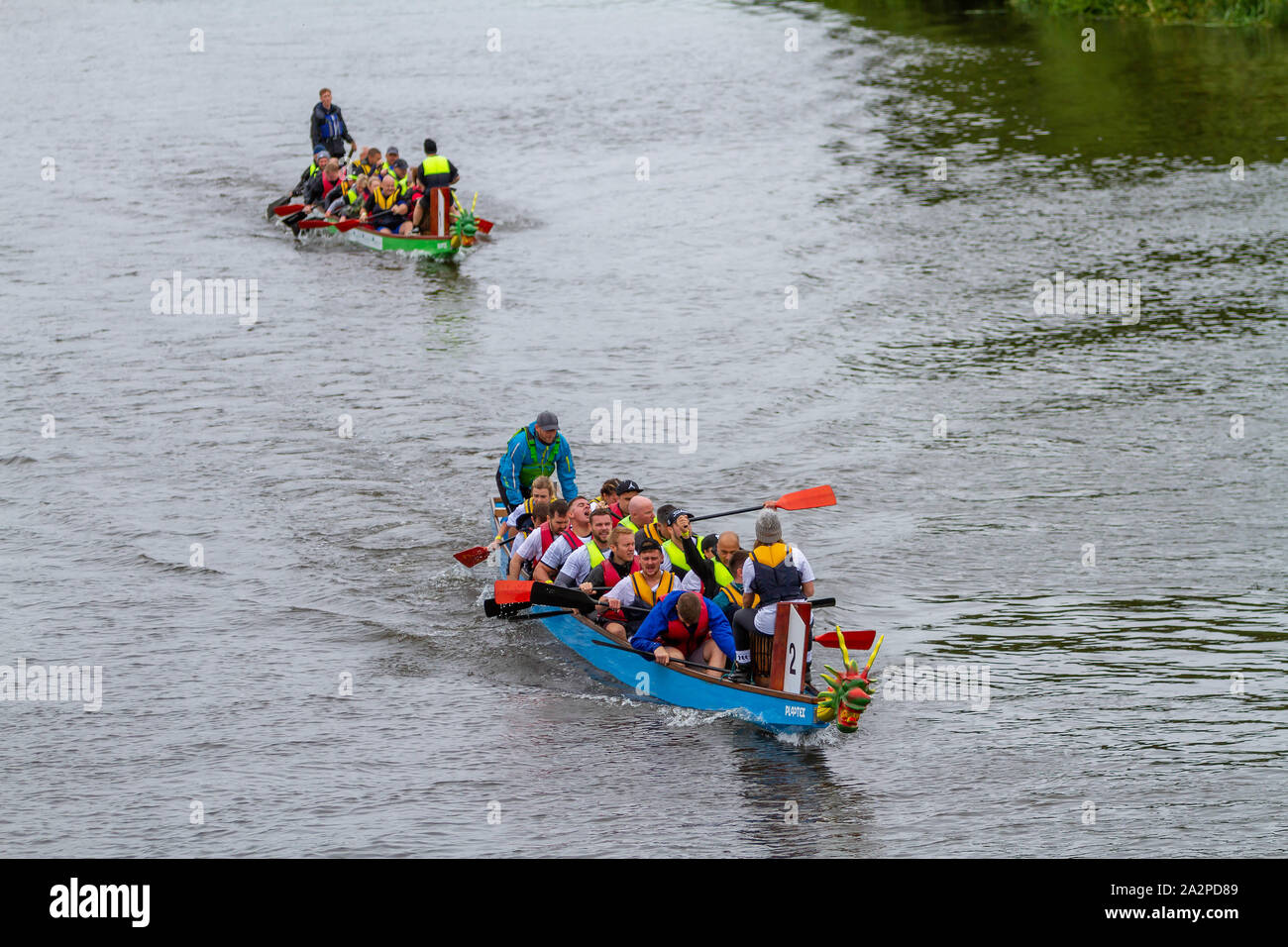 Drachenbootrennen 2019 in St Rocco's Hospiz, am Ruderverein in Warrington, Cheshire, England Stockfoto