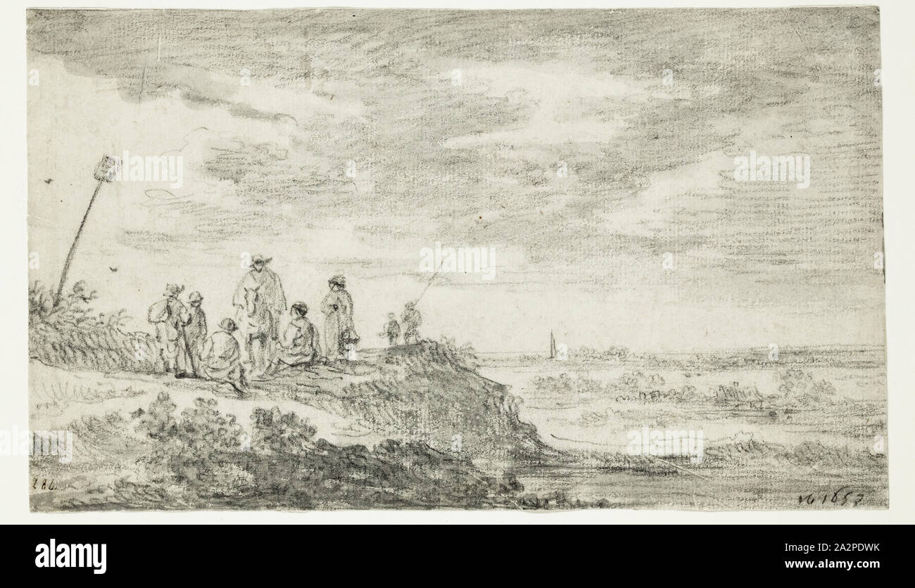 Jan van Goyen, Niederländisch, 1596-1656, Dünenlandschaft mit Abbildungen, 1653, schwarze Kreide und grau Waschen auf festem Bütten, Blatt: 4 1/2 x 7 5/8 Inch (11,4 × 19,4 cm Stockfoto