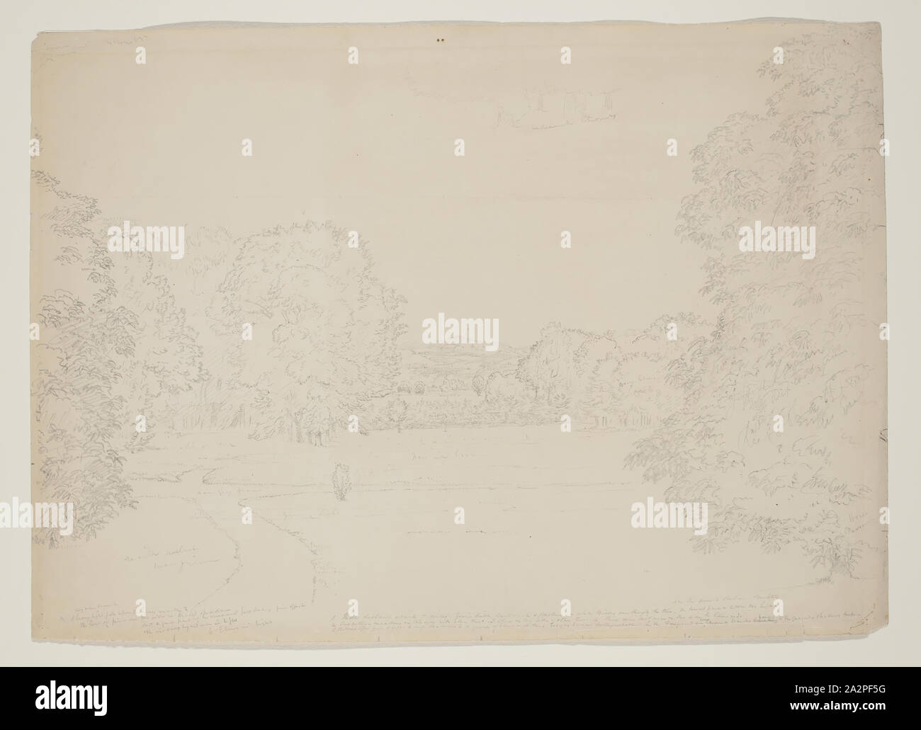 Thomas Cole, American, 1801-1848, Gelände des Van Rensselaer Manor House, zwischen 1839 und 1840, Graphit, Bleistift auf Off-white webte Papier, Blatt: 10 1/4 x 14 3/8 Inch (26 x 36,5 cm Stockfoto