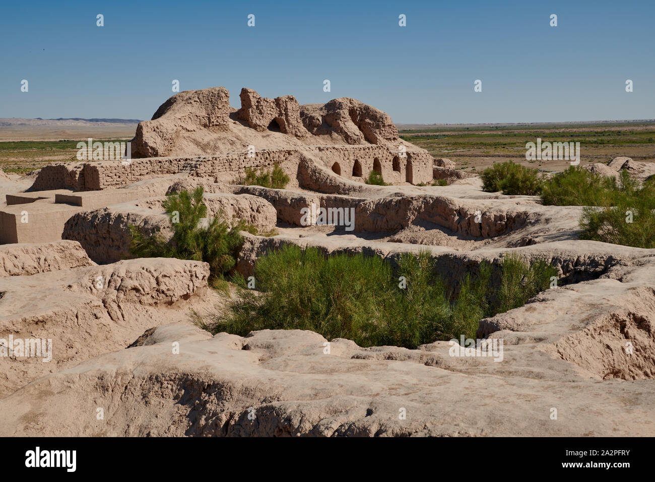 Ruinen der Toprak Kala des alten Choresm in der kyzylkum Wüste, Buchara, Usbekistan, in Zentralasien Stockfoto