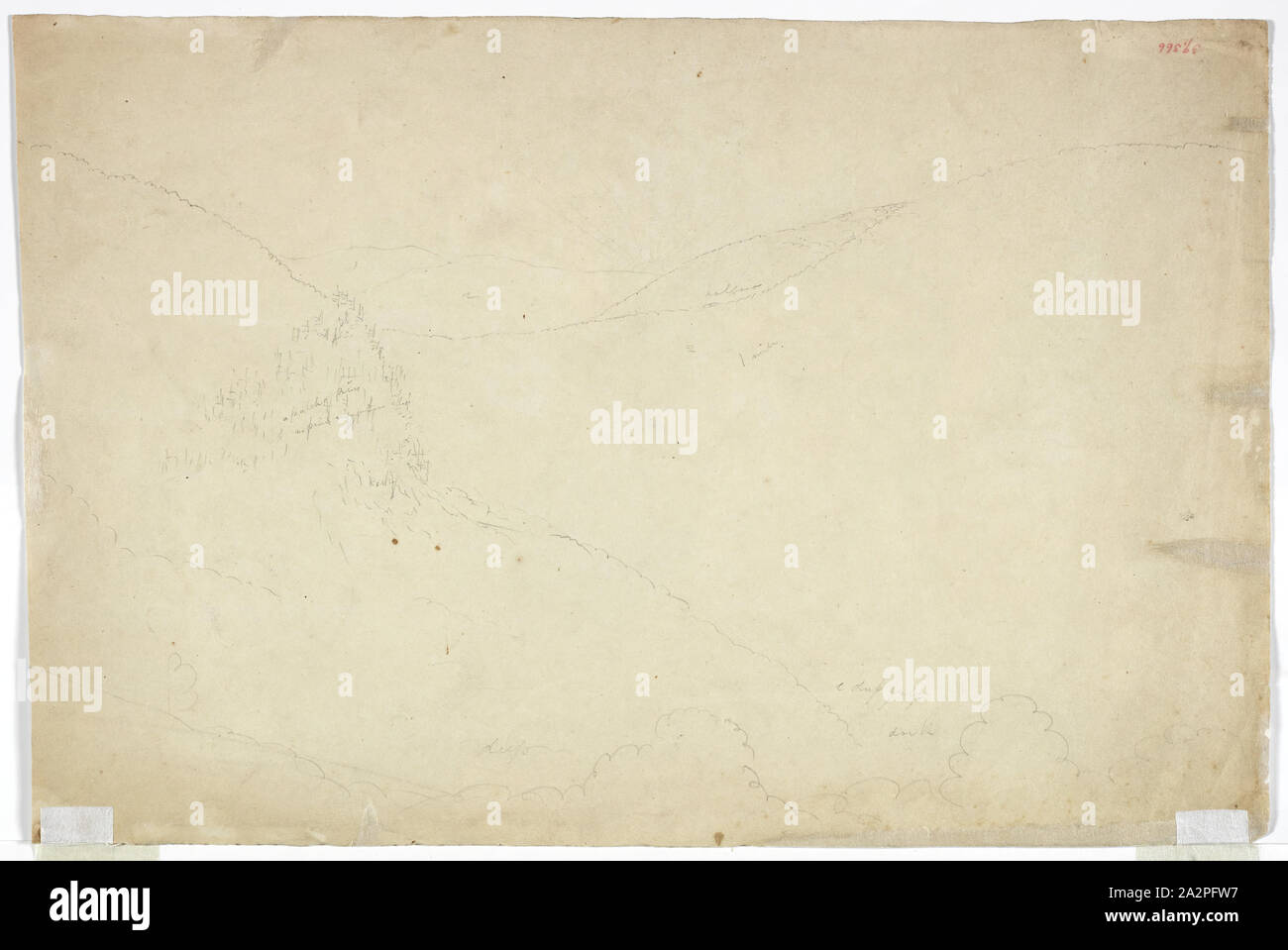 Thomas Cole, American, 1801-1848, Landschaft, 19. Jahrhundert, Graphit, Bleistift auf Papier, Blatt Creme webte (unregelmäßig): 11 x 16 5/8 Zoll (27,9 × 42,2 cm Stockfoto