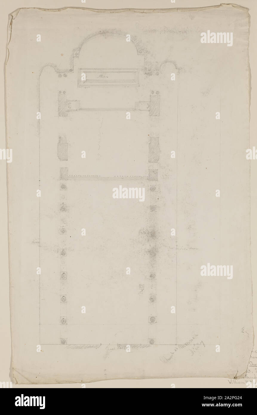 Thomas Cole, American, 1801-1848, Kirche in Monreale, Sizilien, 19. Jahrhundert, Graphit, Bleistift auf Off-white webte Papier, Blatt (unregelmäßig): 17 1/2 x 11 1/8 Inch (44,5 × 28,3 cm Stockfoto