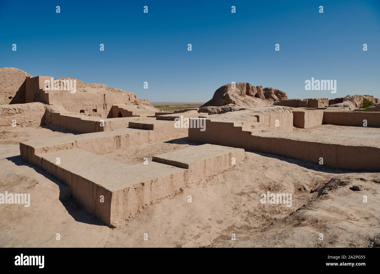 Ruinen der Toprak Kala des alten Choresm in der kyzylkum Wüste, Buchara, Usbekistan, in Zentralasien Stockfoto