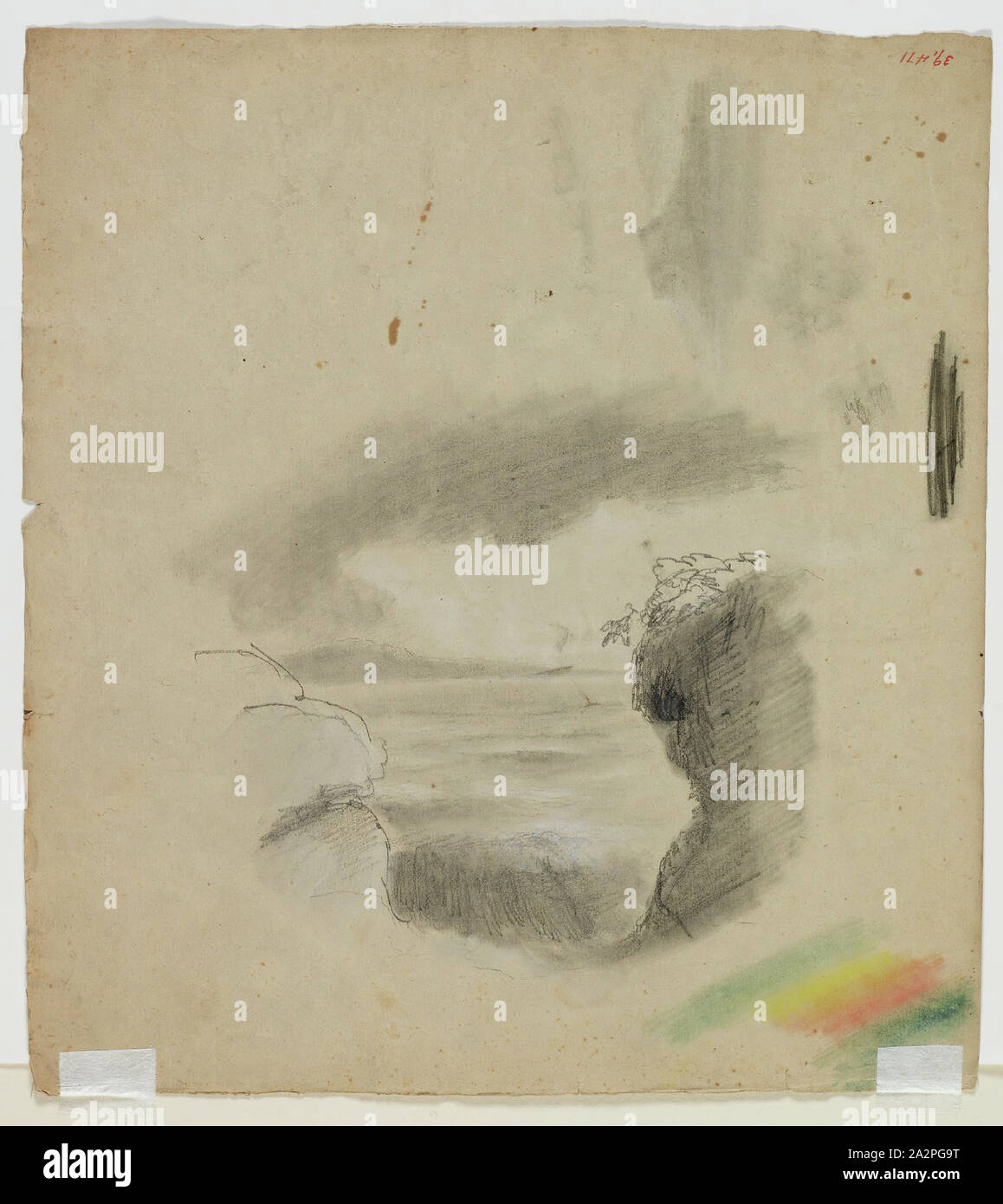 Thomas Cole, American, 1801-1848, Landschaft, 19. Jahrhundert, Graphit, Bleistift mit farbige Kreide auf Dark tan Papier, Blatt: 11 5/8 x 10 9/16 Zoll (29,5 × 26,8 cm Stockfoto