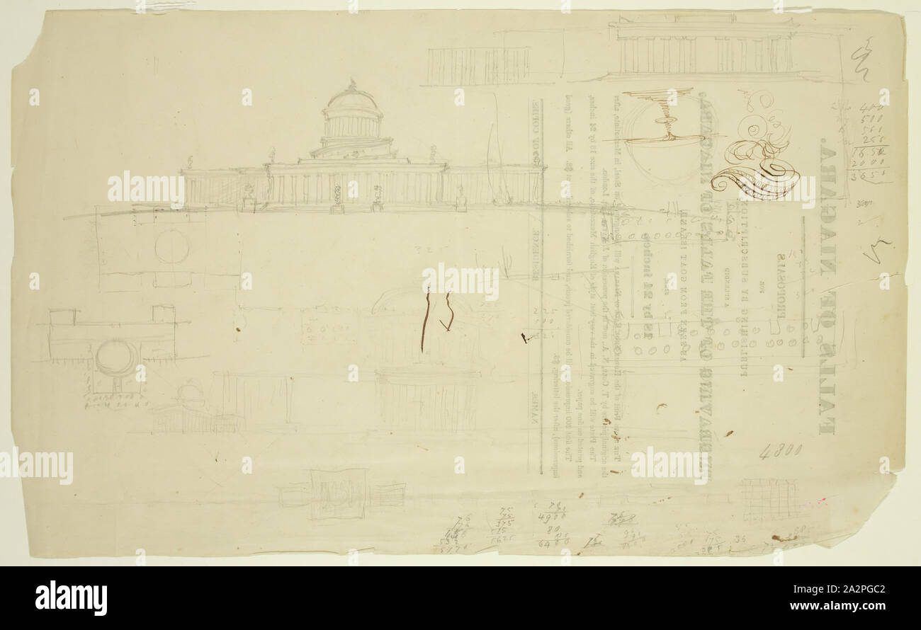 Thomas Cole, American, 1801-1848, Ohio State House, Ca. 1838, Graphit, Bleistift und braune Tusche auf Off-white webte Papier, Blatt: 9 1/2 x 15 3/4 Inch (24,1 × 40 cm Stockfoto