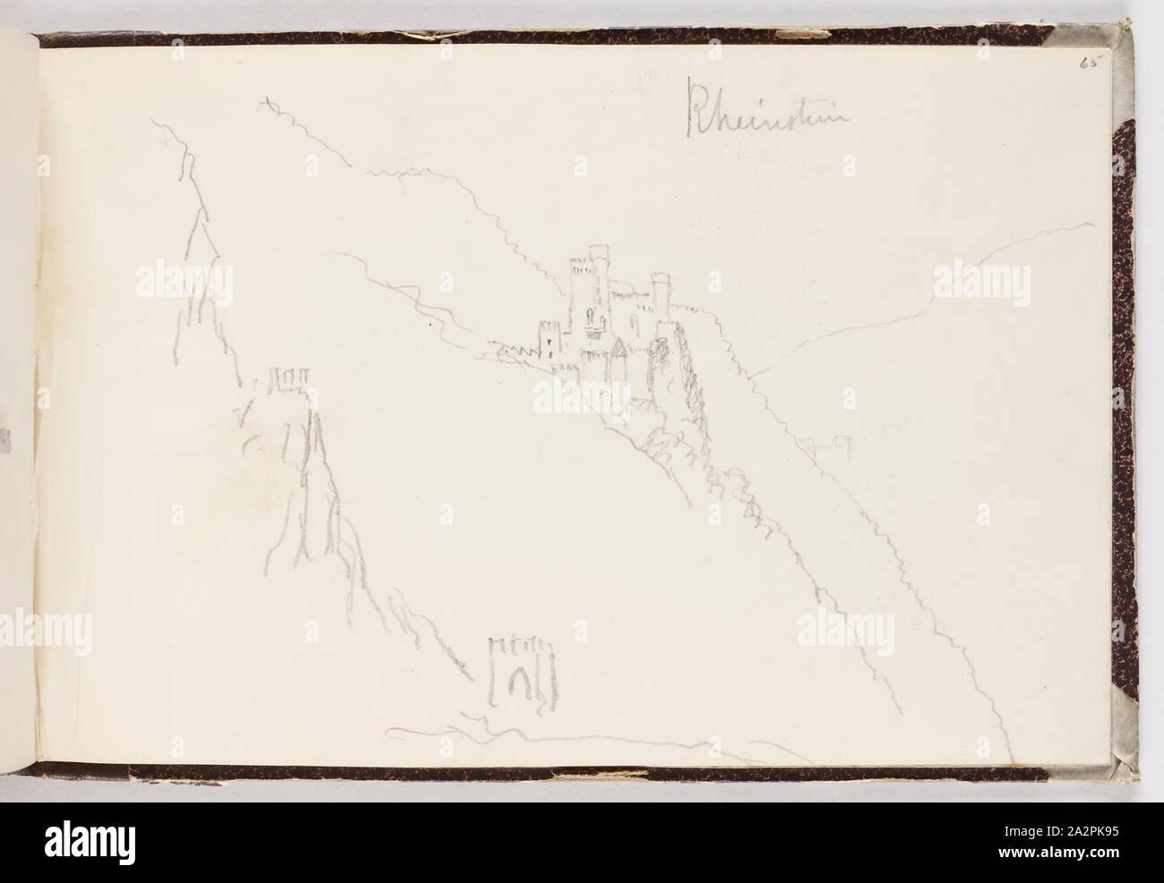 Thomas Cole, American, 1801-1848, Burg Rheinstein, 1842, Graphit, Bleistift auf Off-white webte Papier, Blatt: 4 5/8 x 7 Zoll (11,7 × 17,8 cm Stockfoto