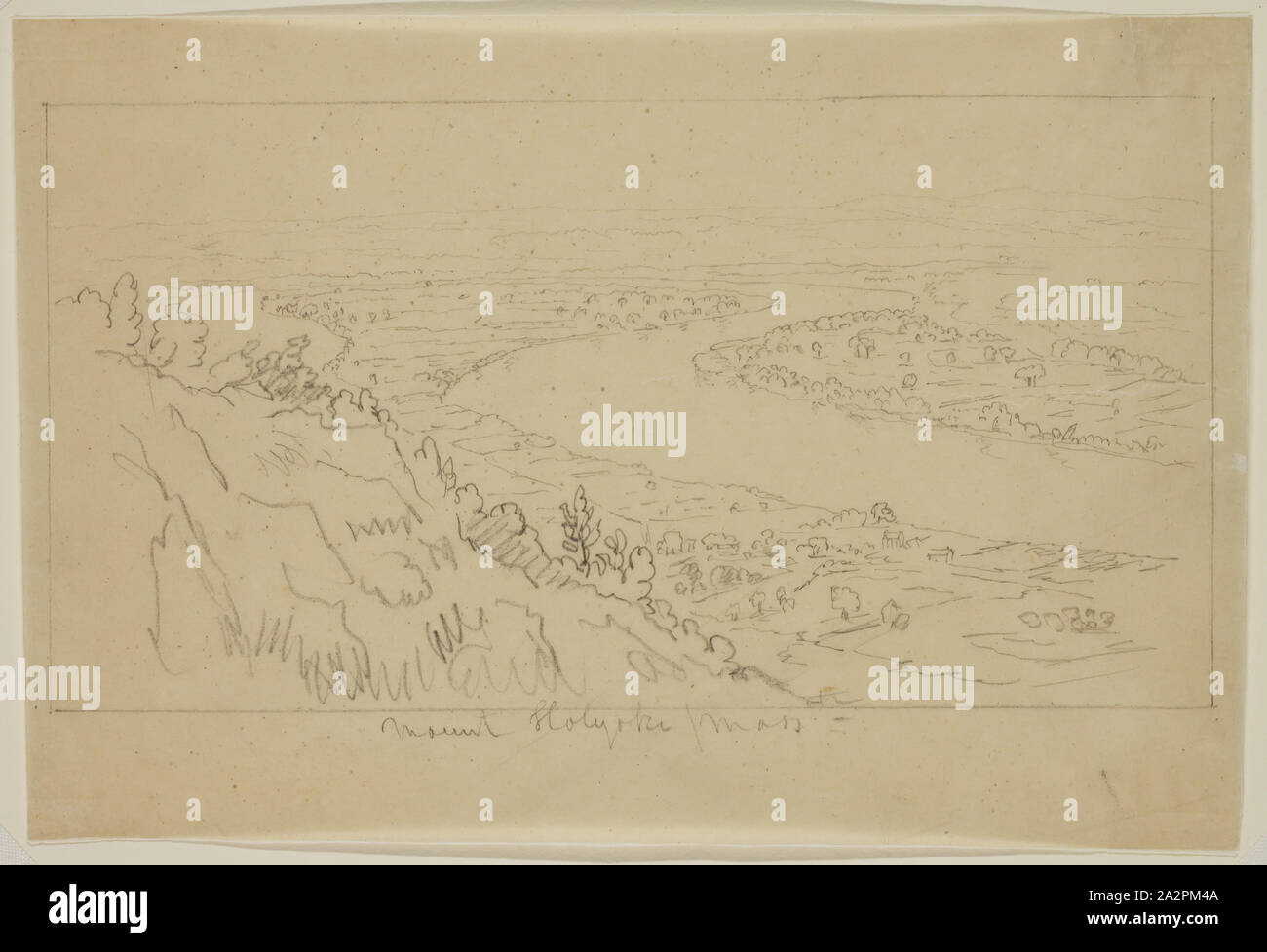 Thomas Cole, American, 1801-1848, Mount Holyoke, Massachusetts, 19. Jahrhundert, Graphit, Bleistift auf Transparentpapier, Blatt: 6×8 7/8 Zoll (15,2 × 22,5 cm Stockfoto