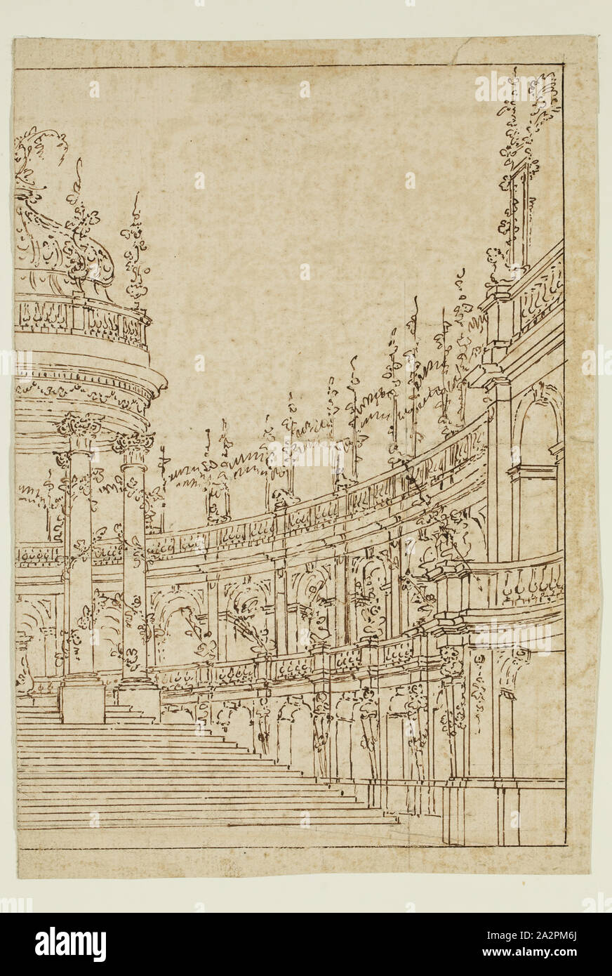 Kreis der Bernardino Galliari, Italienisch, 1707-1794, der Tempel von Flora, 18. Jahrhundert, Pen und Bister mit Graphit Bleistift auf festem Bütten, Blatt: 12 13/16 x 8 11/16 Inch (32,5 × 22,1 cm Stockfoto