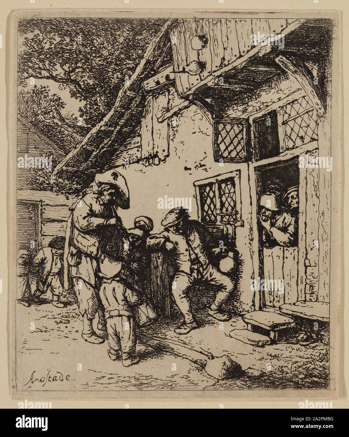 Adriaen van Ostade, Niederländisch, 1610-1685, wandernde Musiker, Ca. 1642, Radierung und Gravur in schwarzer Tinte auf Bütten gedruckt, Platte: 4 x 3 3/8 Zoll (10,2 × 8,6 cm Stockfoto