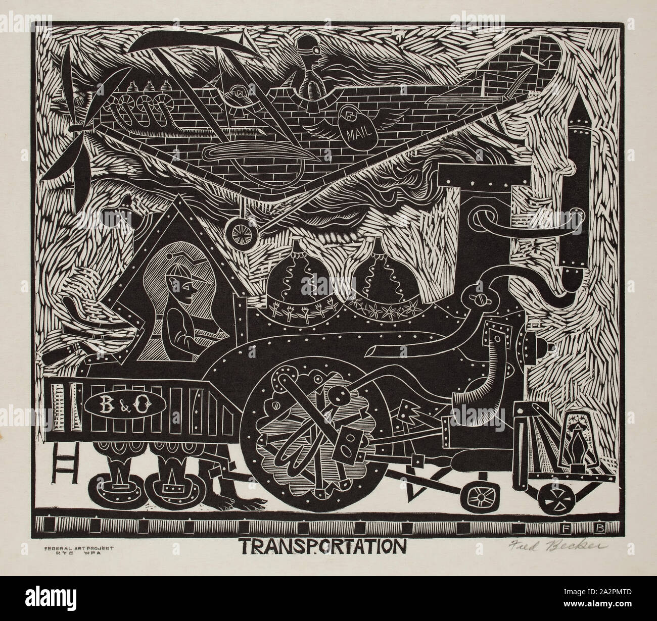 Friedrich Becker, amerikanischen, 1913-2004, Transport, Ca. 1939, Holzstich in schwarzer Tinte auf Japan Papier gedruckt, Bild: 8 1/4 x 9 1/2 Zoll (21 × 24,1 cm Stockfoto