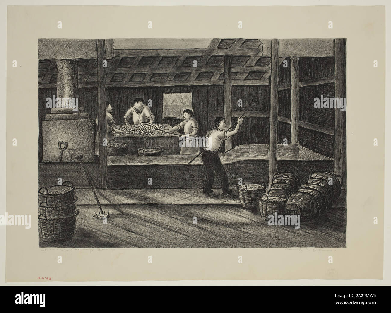 David S. Chun, American, 1898-1989, chinesischen Shrimps Camp, zwischen 1934 und 1943, Lithographie in schwarzer Tinte auf Papier ausgedruckt, webten Bild: 9 5/8 x 14 Zoll (24,4 × 35,6 cm Stockfoto