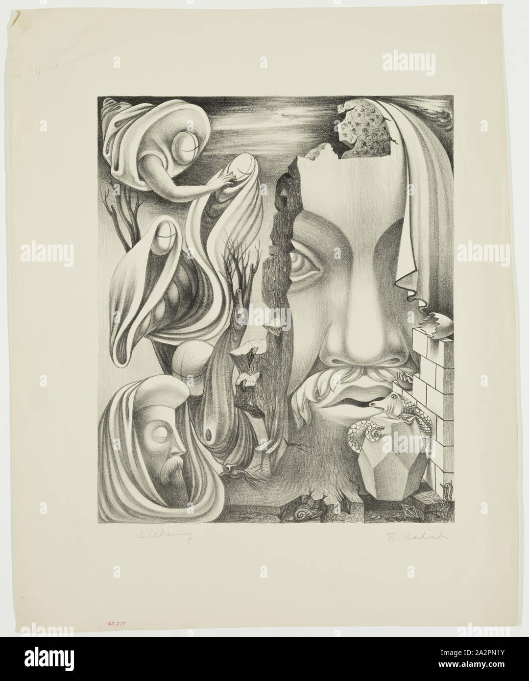 Ruben Kadish, American, 1913-1992, Alchemie, zwischen 1934 und 1943, Lithographie in schwarzer Tinte auf Papier ausgedruckt, webten Bild: 15 x 12 1/2 Zoll (38,1 × 31,8 cm Stockfoto