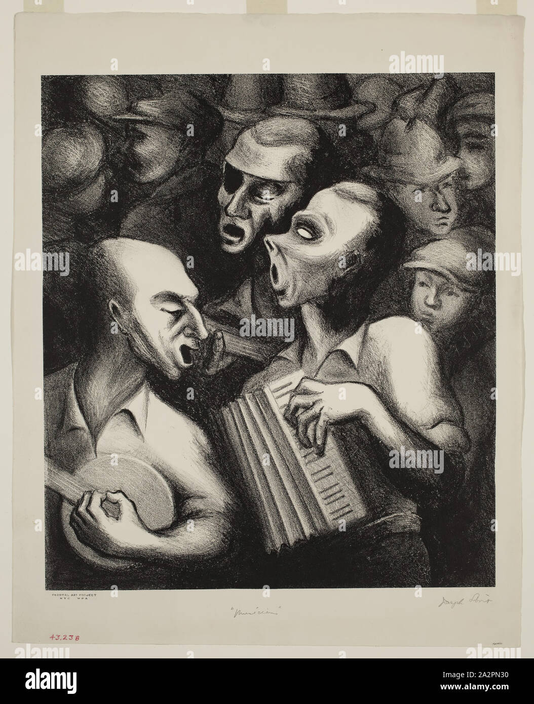 Joseph Leboit, American, 1907-2002, Musiker, Ca. 1936, Lithographie in schwarzer Tinte auf Papier ausgedruckt, webten Bild: 13 x 11 3/8 Zoll (33 x 28,9 cm Stockfoto