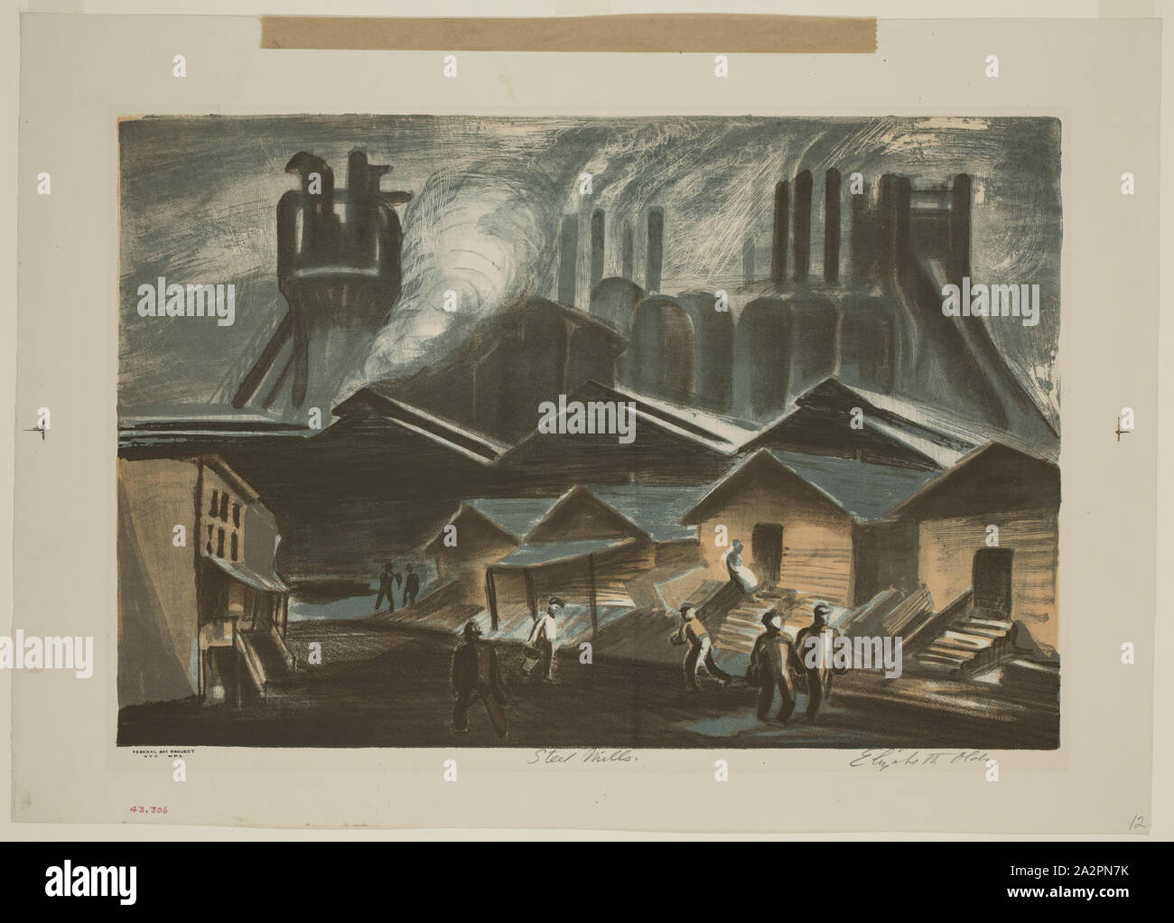 Elizabeth Olds, American, 1897-1991, Stahl- und Hüttenwerke, Ca. 1938, Lithographie in Farbe Tinte auf Papier ausgedruckt, webten Bild: 11 1/2 x 17 1/8 Inch (29,2 × 43,5 cm Stockfoto