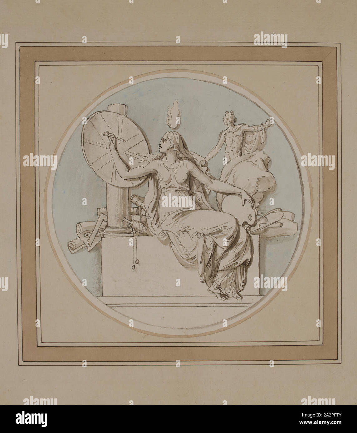 Benjamin West, American, 1738-1820, Britannia Schutz der Bildenden Kunst, zwischen 18. und 19. Jahrhunderts, Feder und Tinte und waschen über Graphit Bleistift auf Papier Stockfoto