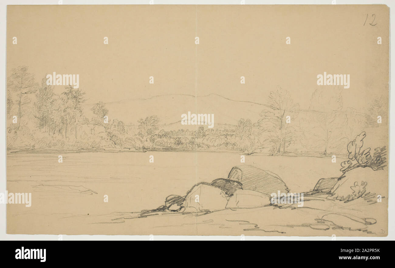 John W. Casilear, American, 1811-1893, in den Bergen mit steinigen Vorne, 19. Jahrhundert, Graphit auf Papier, Blatt: 6 11/16 x 11 Cm (17 × 27,9 cm Stockfoto