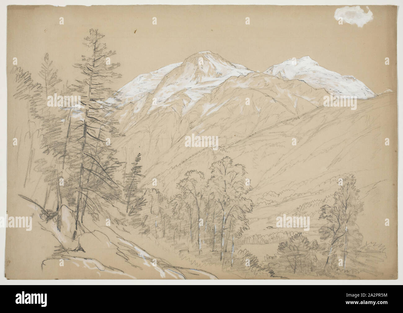 John W. Casilear, American, 1811-1893, Schnee - erreichte Berge, 19. Jahrhundert, Graphit mit weißen goauche auf Papier, Blatt: 10 1/8 x 14 1/2 Inch (25,7 × 36,8 cm erhöhte Stockfoto