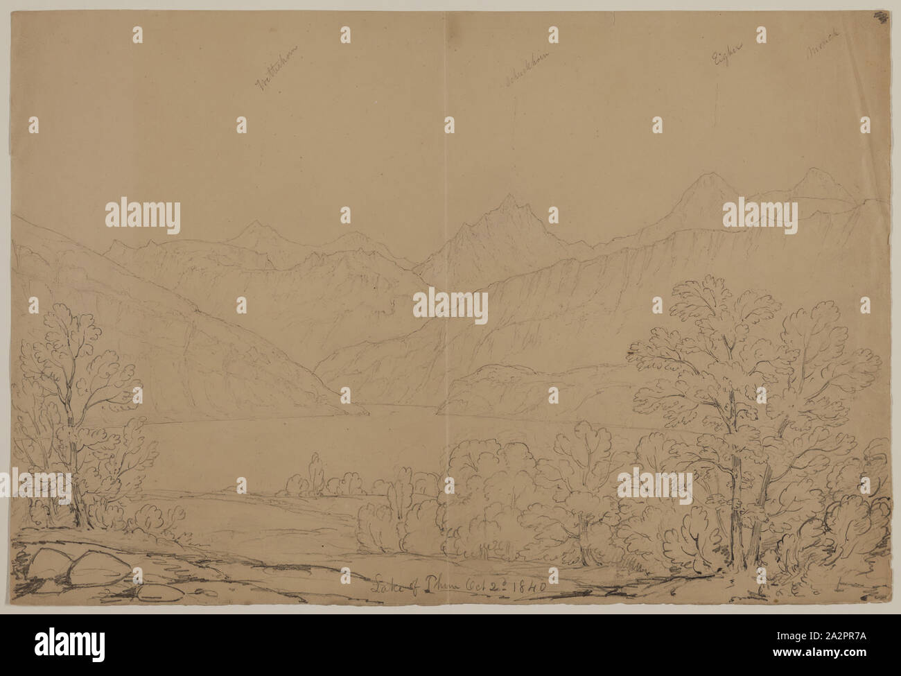 John W. Casilear, American, 1811-1893, Thuner See, Oktober 2, 1840, 1840, Graphit auf Papier, Blatt: 9 3/16 × 13 11/16 Zoll (23,3 × 34,8 cm Stockfoto