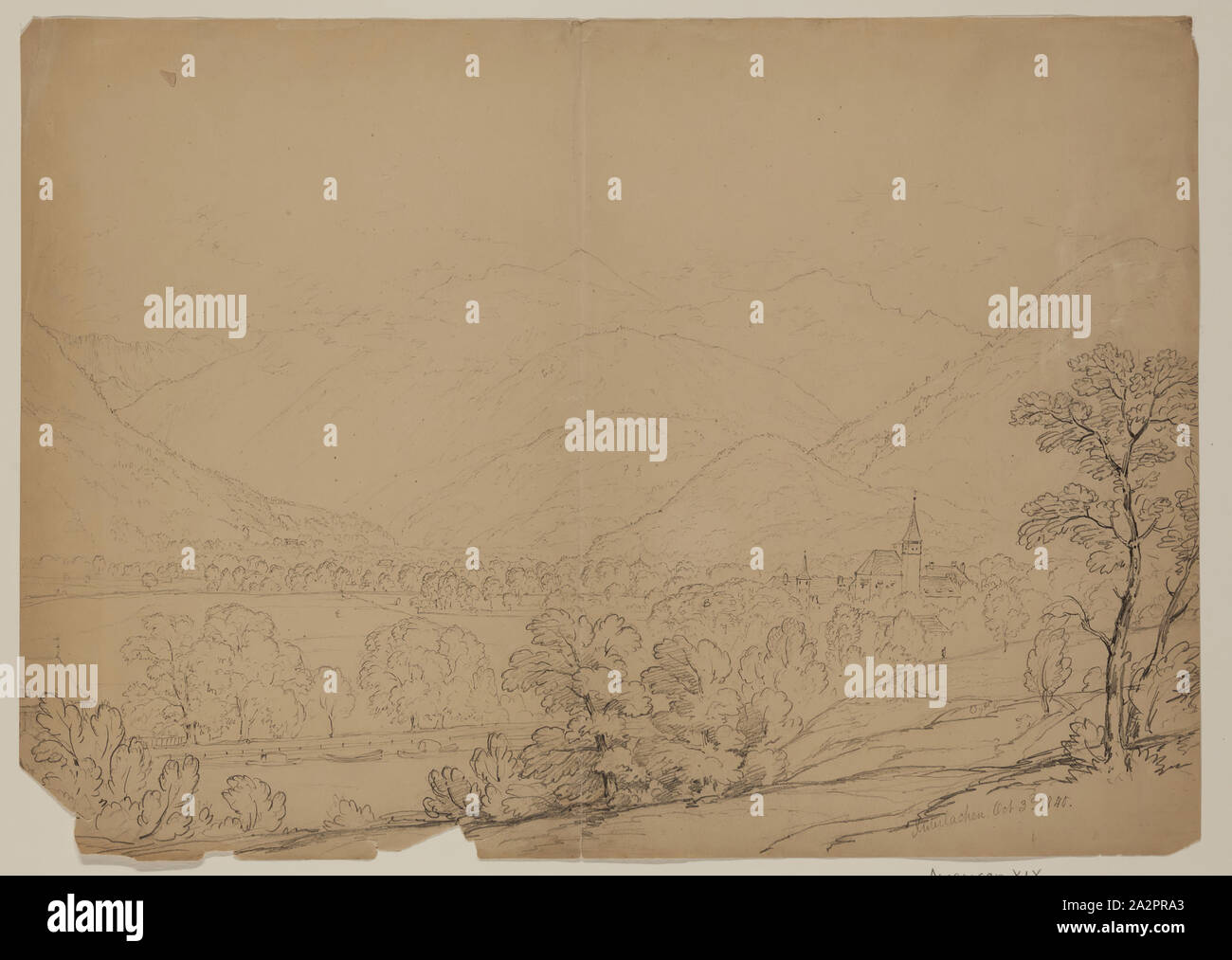 John W. Casilear, American, 1811-1893, Interlacken, Oktober 3rd, 1840, 1840, Graphit auf Papier, Blatt: 10 1/2 x 14 13/16 Zoll (26,7 × 37,6 cm Stockfoto