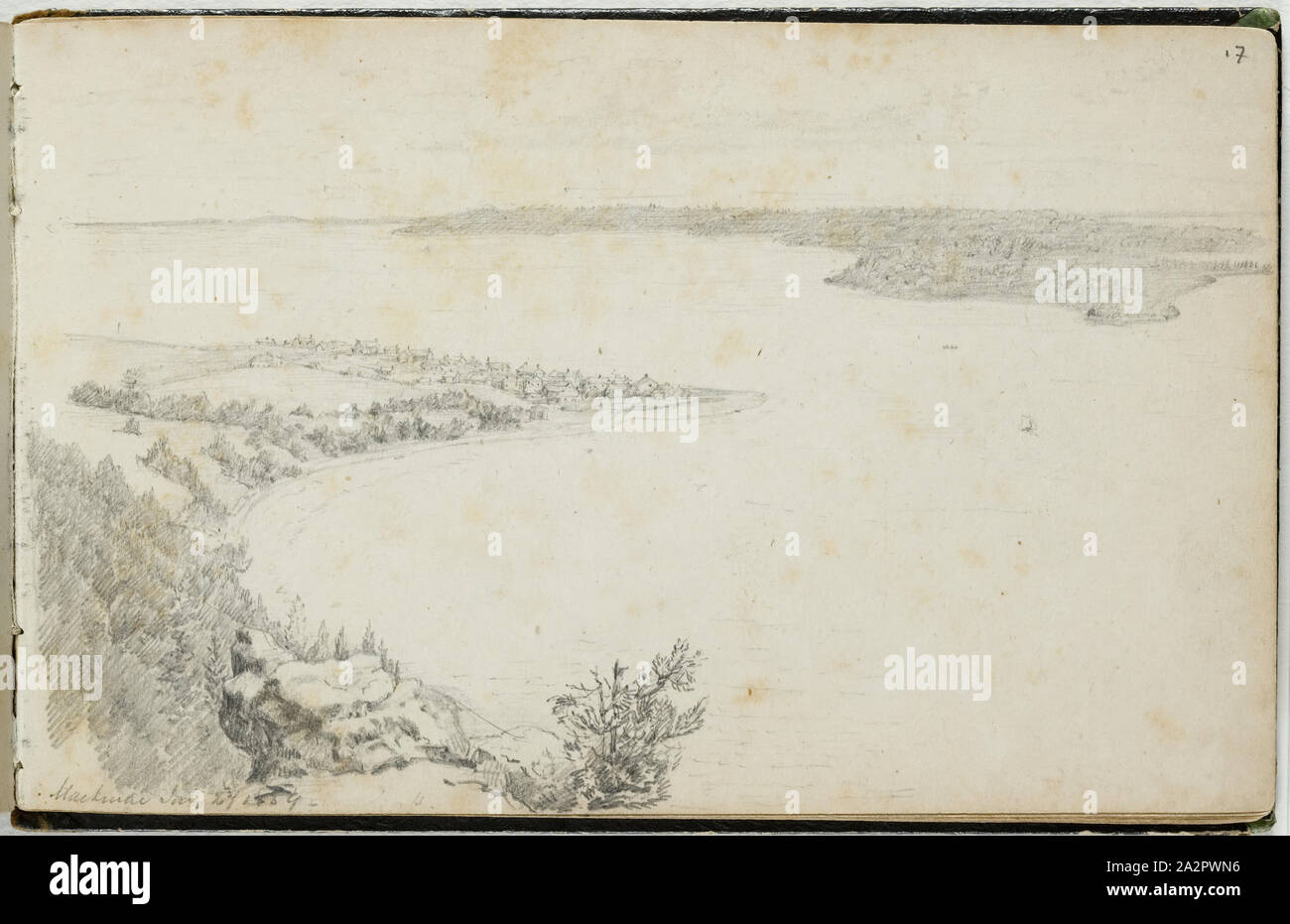 Unbekannt (Amerikanische), Mackinac, Juli 27, 1859, 1859, Graphit, Bleistift auf Papier, Blatt Creme: 4 5/8 x 7 3/8 Inch (11,7 x 18,8 cm Stockfoto