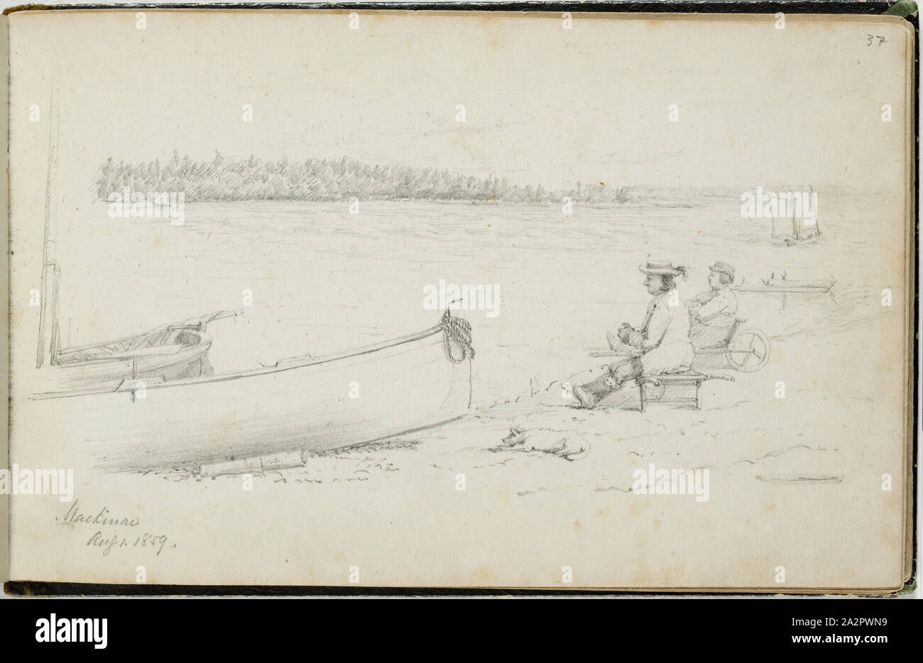 Unbekannt (Amerikanische), Mackinac, August 1, 1859, 1859, Graphit, Bleistift auf Papier, Blatt Creme: 4 5/8 x 7 3/8 Inch (11,7 x 18,8 cm Stockfoto