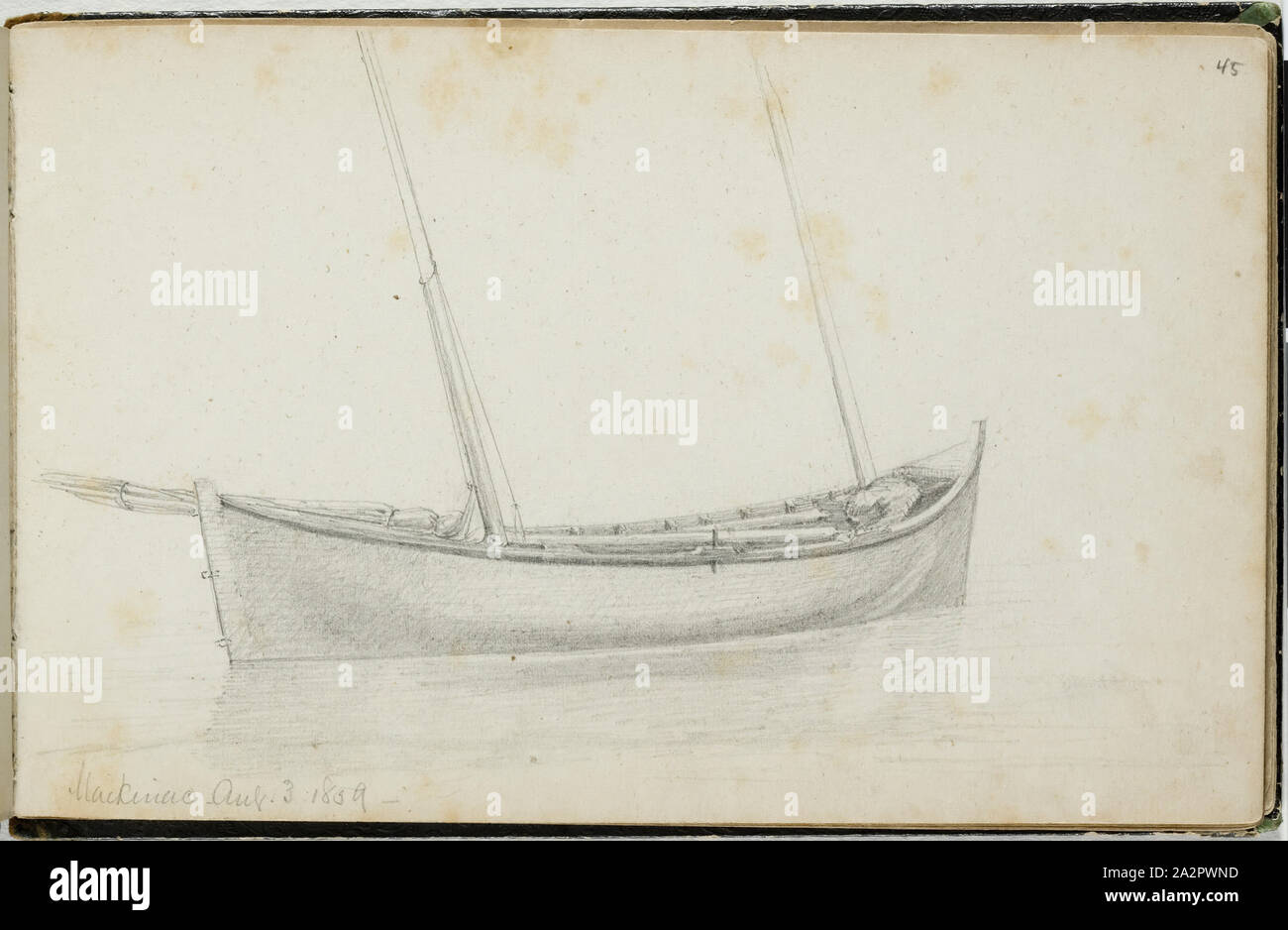 Unbekannt (Amerikanische), Mackinac, August 3, 1859, 1859, Graphit, Bleistift auf Papier, Blatt Creme: 4 5/8 x 7 3/8 Inch (11,7 x 18,8 cm Stockfoto