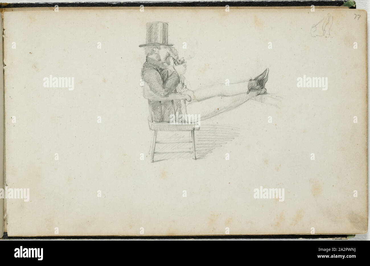 Unbekannt (Amerikanische), Untitled (Mann mit Pfeife sitzend), 1859, Graphit, Bleistift auf Papier, Blatt Creme: 4 5/8 x 7 3/8 Inch (11,7 x 18,8 cm Stockfoto