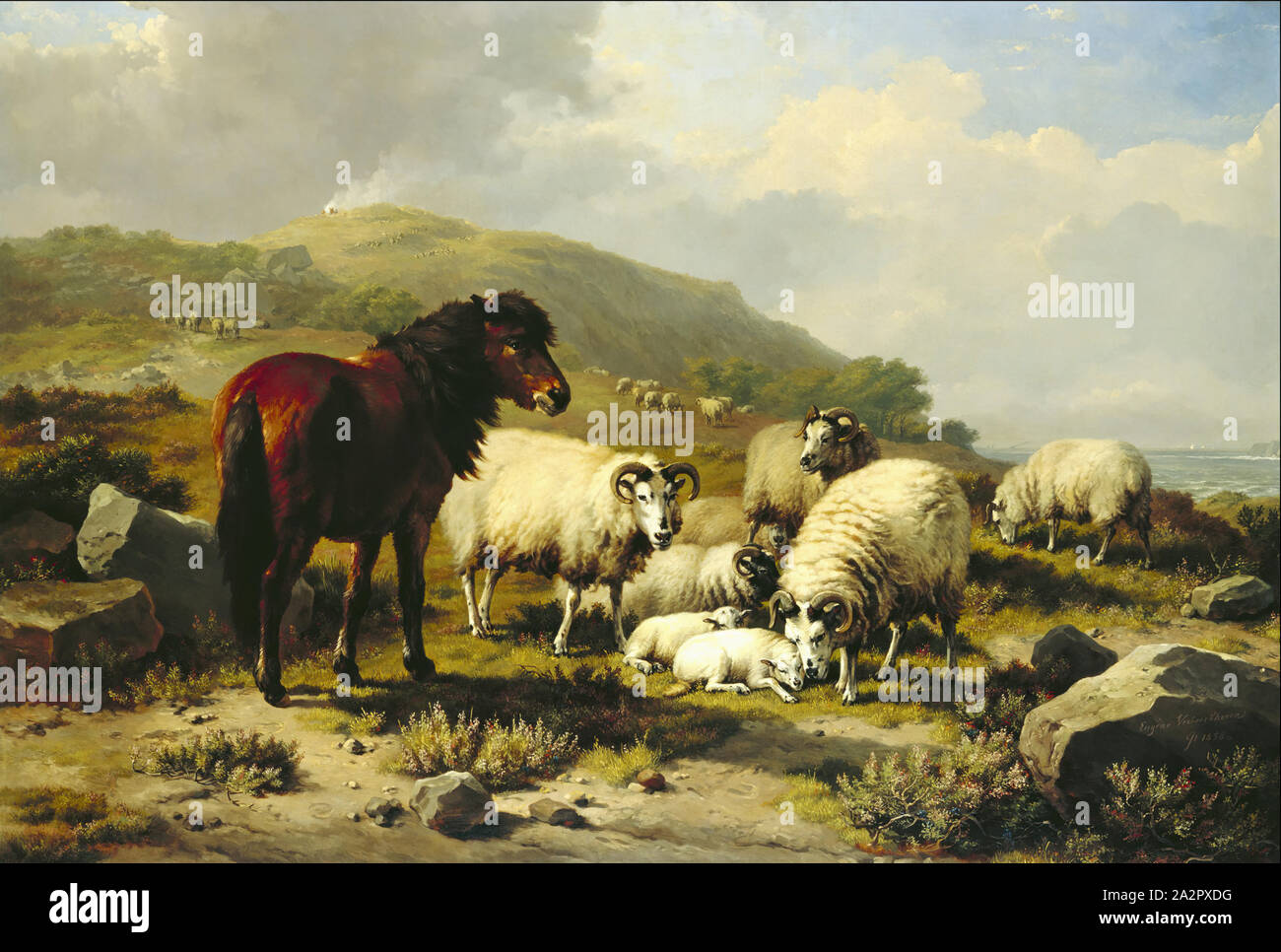 Eugene Joseph Verboeckhoven, belgischen, 1799-1880, Landschaft mit Schafen, 19. Jahrhundert, Öl auf Leinwand, 29 7/8 x 43 5/8 in. (75,9 x 110,8 cm Stockfoto