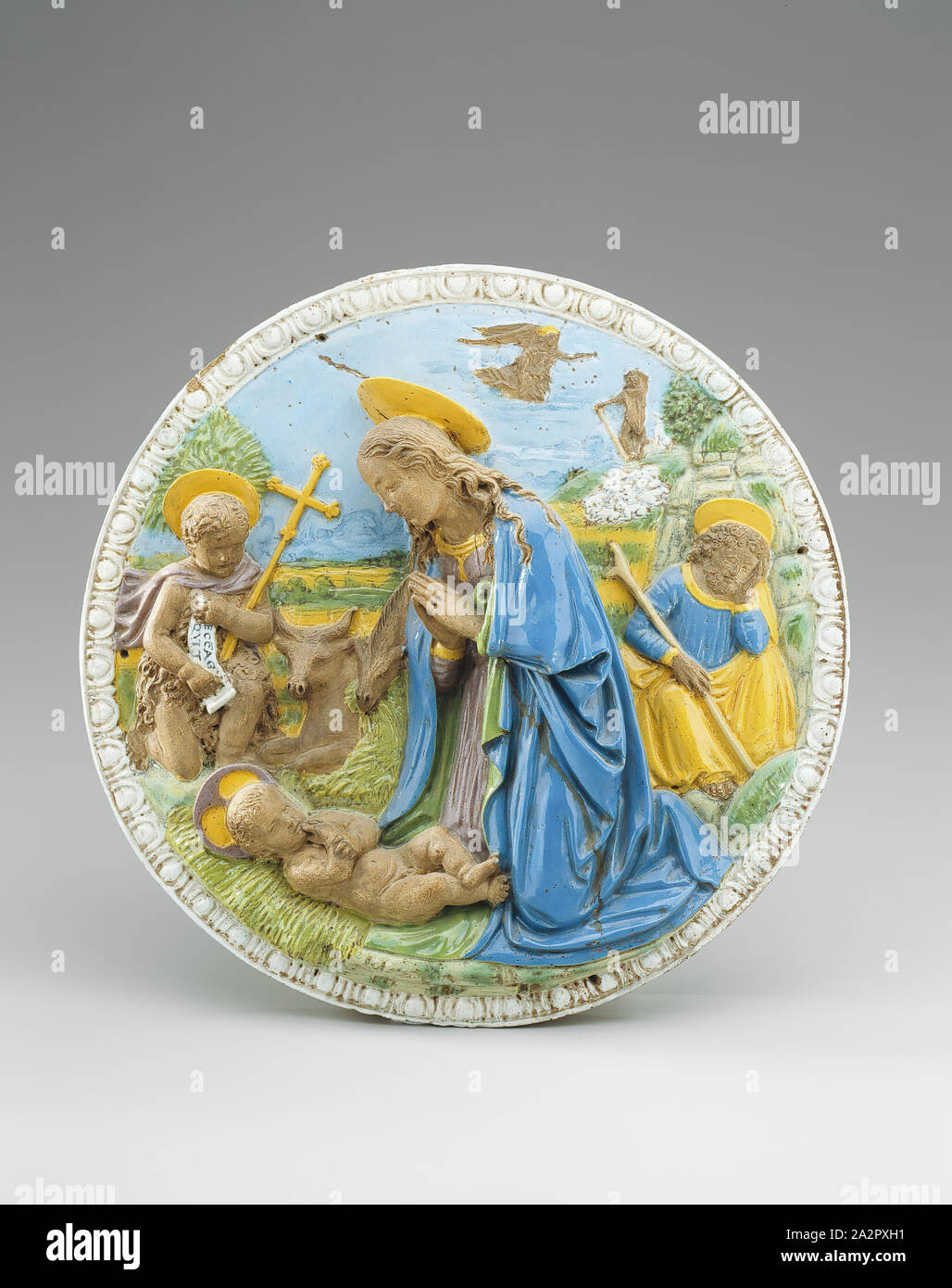 Giovanni della Robbia, Italienisch, 1469-1530, die Anbetung des Christus Kind, C. 1525, Terrakotta, teilweise verglast, teils natürlichen, Gesamt: 15 3/4 × 15 × 3 1/8 Zoll (40 × 38,1 × 7,9 cm Stockfoto