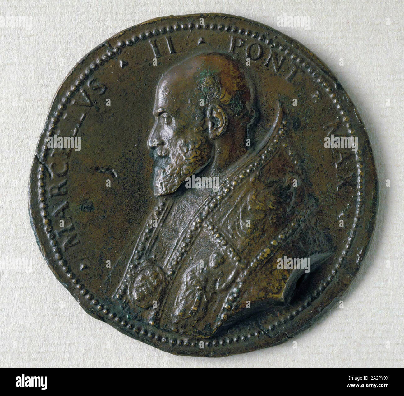 Giovanni Antonio de Rossi, italienischer, 1517-1575, Papst Marcellus II., 16. Jahrhundert, Bronze gegossen, Durchmesser: 3 in Stockfoto