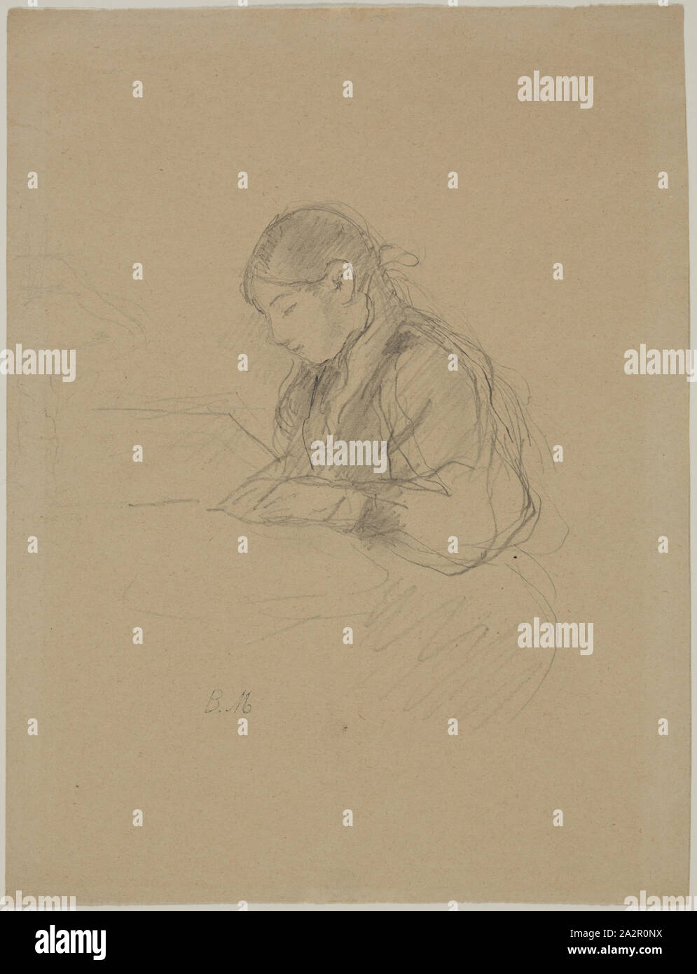 Berthe Morisot, Französisch, 1841-1895, Julie Lesen, Ca. 1889, Graphit, Bleistift auf Papier, Blatt tan: 9 × 6 13/16 Zoll (22,9 × 17,3 cm Stockfoto