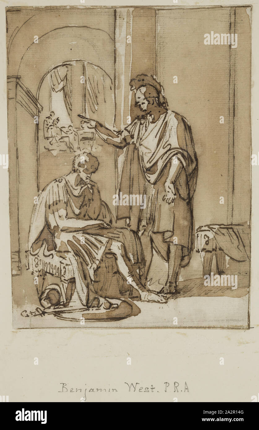 Benjamin West, American, 1738-1820, Studie für die Klassische betrifft, zwischen 18. und 19. Jahrhundert, Pen und brauner Tinte und waschen über Graphitstift ein aus weißem Papier, Blatt: 5 3/4 x 4 3/8 Inch (14,6 × 11,1 cm Stockfoto