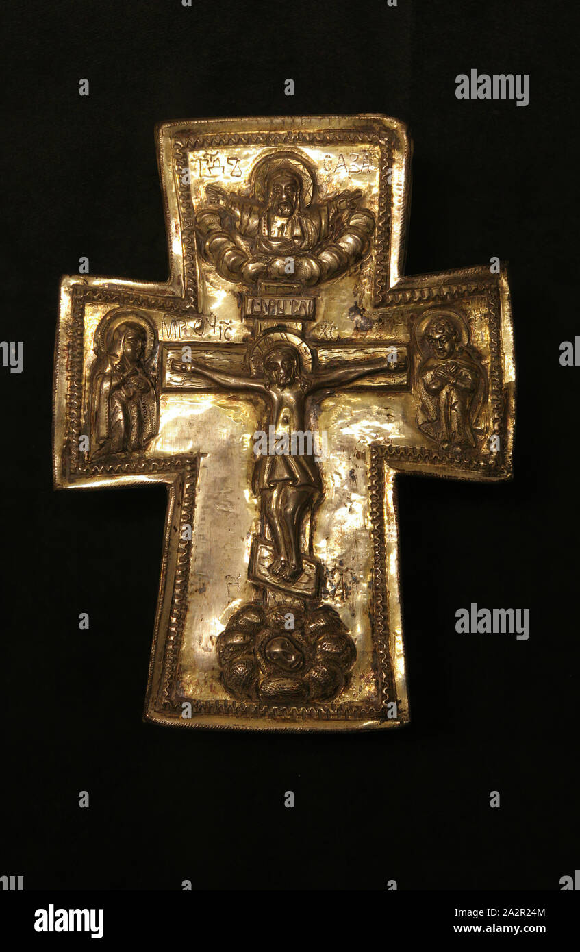 Unbekannt (Russisch), Reliquiar Kreuz oder Encolpion, 17. Jahrhundert (?), Silber, vergoldet, 1 1/2 x 5 x 3 3/4 Zoll Stockfoto
