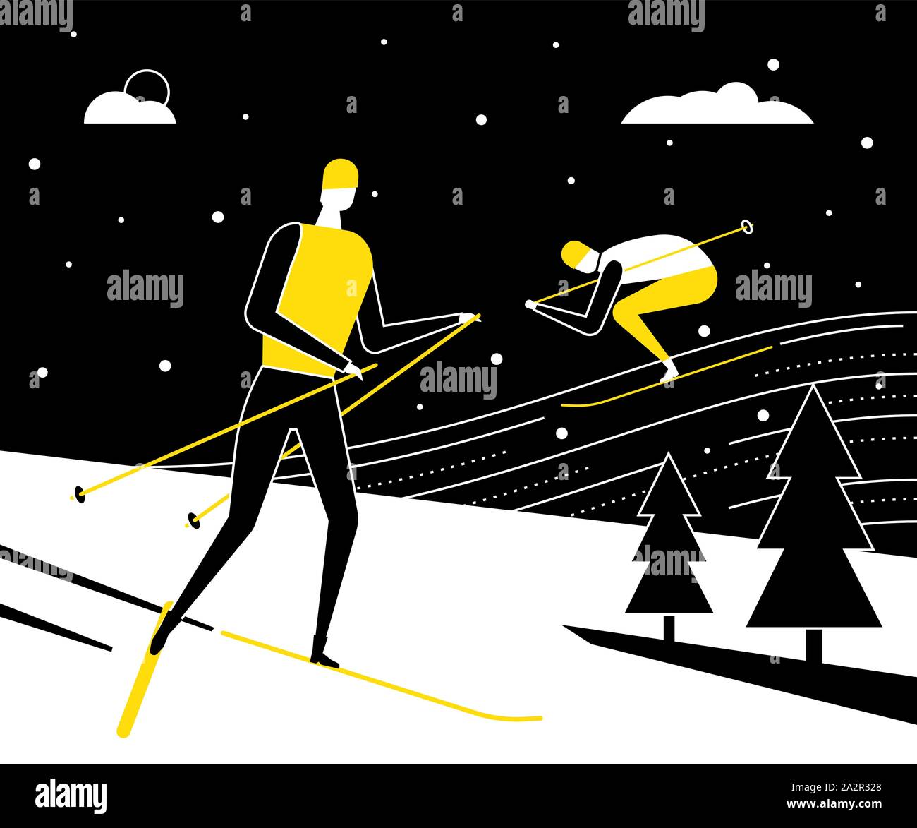 Wintersport, Skifahren - flaches Design Illustration Stock Vektor