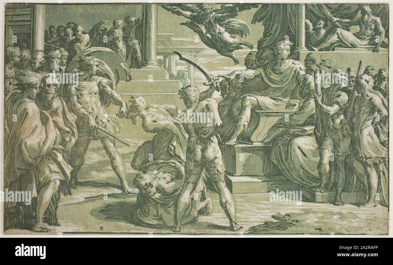 Antonio da Trento, Italienisch, 1508-1550, das Martyrium der beiden Heiligen, Ca. 1527, chiaroscuro Holzschnitt, Blatt: 11 3/8 x 19 Zoll (28,9 × 48,3 cm Stockfoto