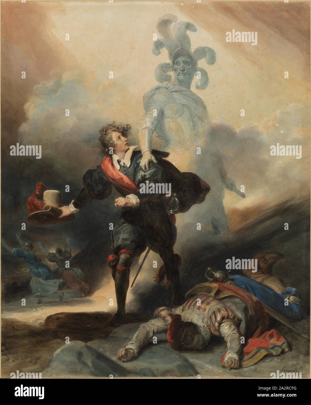 Alexandre Evariste Fragonard, Französisch, 1780-1850, Don Juan und der Commander Statue, zwischen 1825 und 1830, Aquarell, Blatt: 18 1/2 x 14 7/8 Inch (47 × 37,8 cm Stockfoto