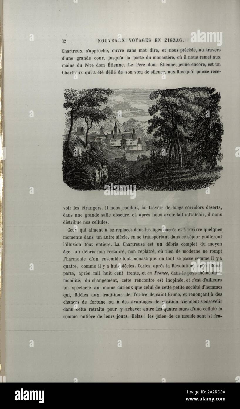 Der Grande Chartreuse, Große Kartause Saint-Pierre-de-Chartreuse, S. 32 72, Toepffer, Rodolphe Apres (d'), Rodolphe Töpffer: Nouveaux Voyages en Zickzack, à la Grande-Chartreuse, Autour du Mont Blanc, dans les vallées d'Hérens, de Zermatt, au Grimsel, à Gênes et à la Corniche. Éd. 5. Paris. Garnier, 1886 Stockfoto