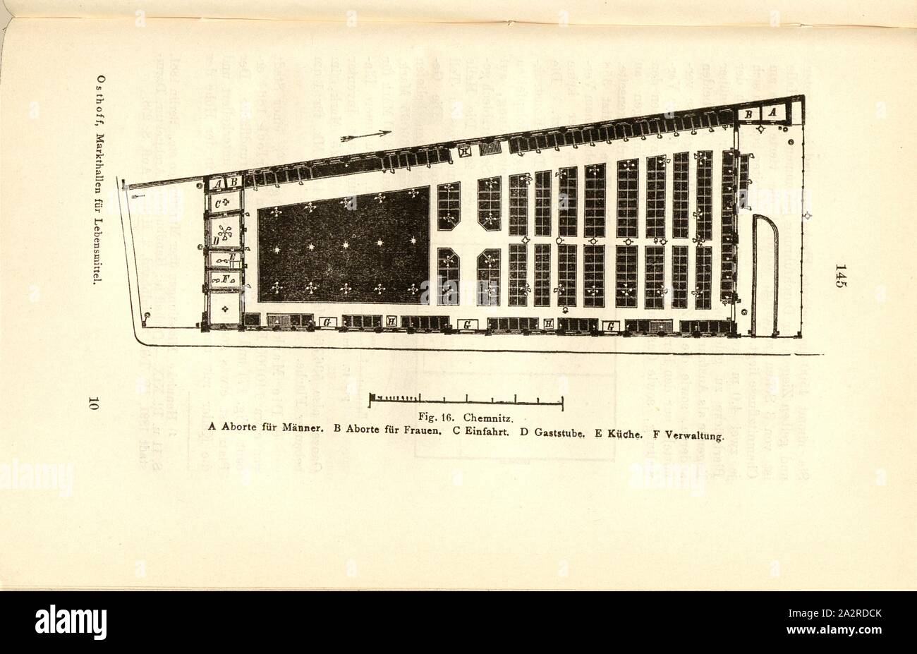 Chemnitz 3, Grundriss der Halle in Chemnitz, Abb. 16, S. 145, Georg Osthoff: Sterben Markthallen für Lebensmittel. Leipzig: Karl Scholtze, 1894 Stockfoto