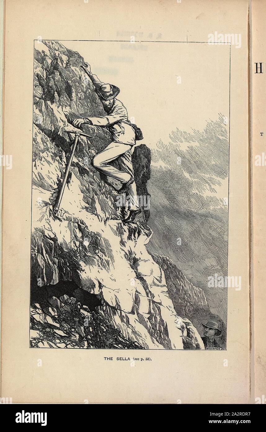 Bergsteiger auf dem Felsen, unterzeichnet: Whymper sc, Frontispiz Stockfoto