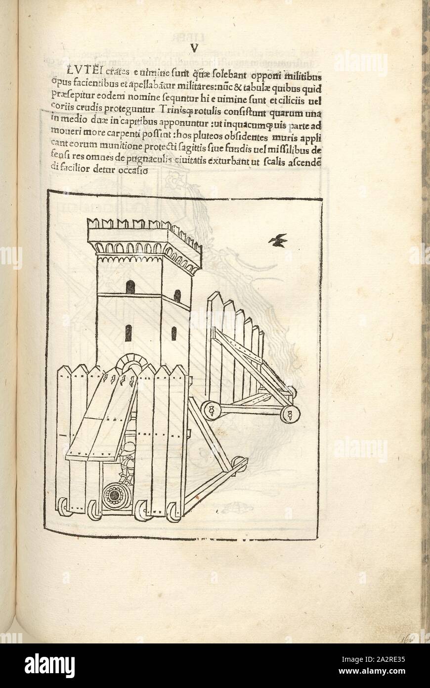 Mobile Holzlatten mit Öffnung für Kanonen, Kriegsführung im Mittelalter, militärische Ausrüstung, Verteidigung, mobile Holzlatten zu decken und mit Öffnung für canon Rohre, Holzschnitt, S. 339, (Liber decimus), 1483, Roberto Valturio: [DE RE MILITARI]. Verona: [Boninus de Boninis], [1483 Stockfoto