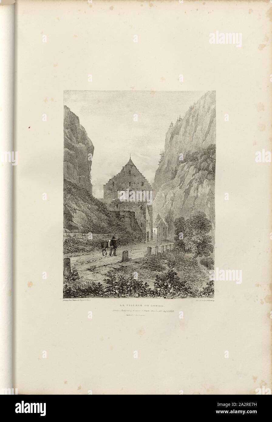 Le village de Fondo, in dem Dorf Gondo, unterzeichnet: Major Cockburn, J.D. Harding, Lithographie, Teil 1 (Simplon), Platte 32, Cockburn, James (Del.); Harding James Duffield (Lith.), 1822, James Cockburn, Ansichten der Route der Simplon zu veranschaulichen; Blick auf die Route des Mount Cenis zu illustrieren. London: Rodwell & Martin, 1822 Stockfoto