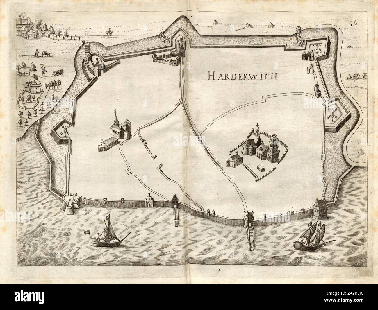 Harderwich, Plan zur Anreicherung von Harderwijk (Niederlande), Abb. 58, 56, nach S. 148, 1683, Galeazzo Gualdo Priorato: Teatro del Belgio, o sia diecisette descritione delle Provincie del medesimo: con le piante delle Città, e fortezze principali; da Chi al presente possesse; kommt, in Qual modo, & in Qual Tempo acquistate: aggiontovi un succinto racconto di Quanto è occorso Dalla mossa d'Armi del Re christianissimo Contro gli Stati Generali delle Provincie Unite Sünde' al Fine del 1672. Francofort: [nicht ermittelbar], M.DC.LXXXIII. [1683 Stockfoto