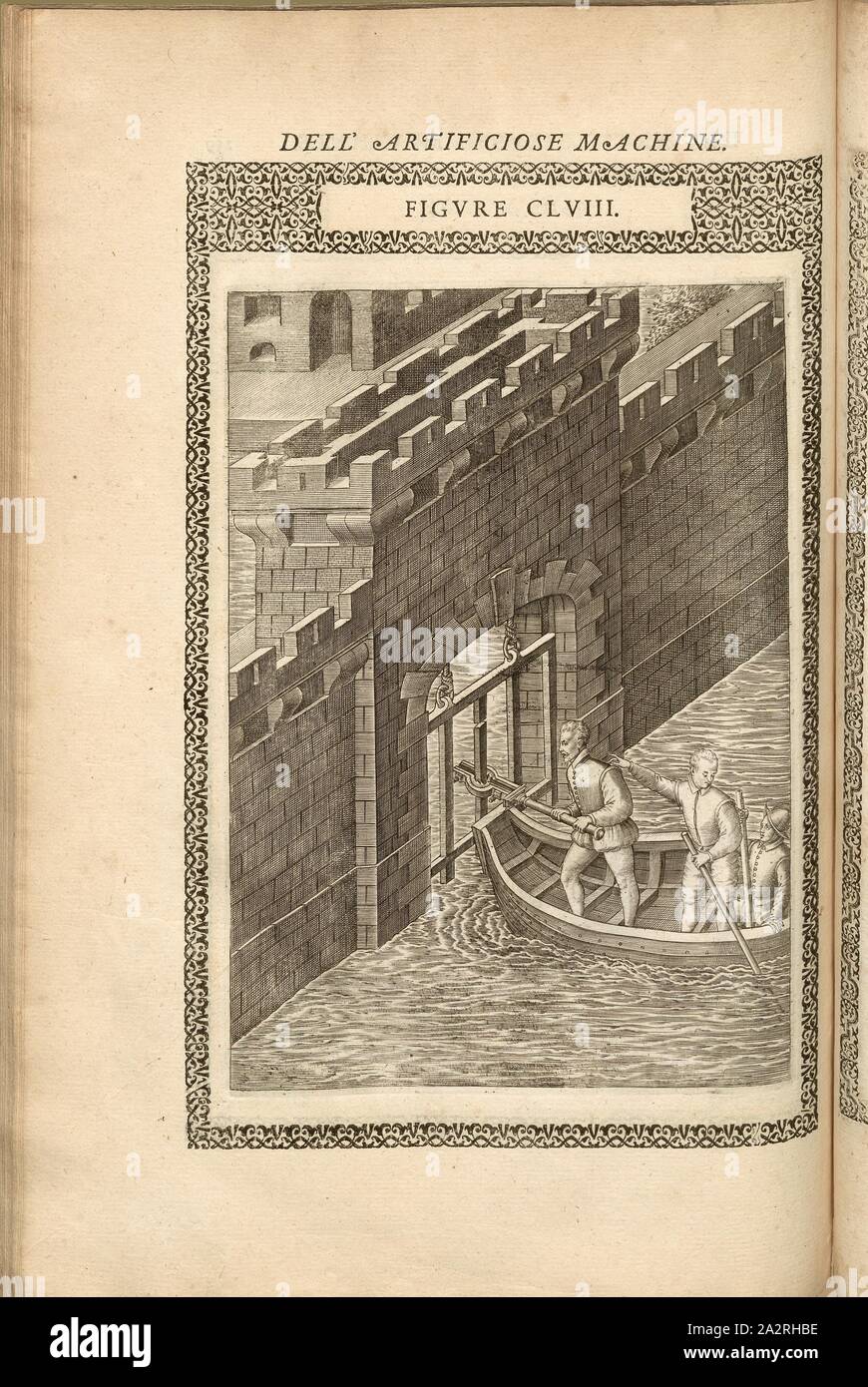 Einbruchswerkzeug (5), Einbruchdiebstahl Werkzeug für die vergitterten Fenstern, Kupferstich, Abb. CLVIII, S. 259, 1588, Agostino Ramelli: Le diverse et artificiose machine del Capitano Agostino Ramelli (...). A Parigi: in Casa del'Autore, 1588 Stockfoto