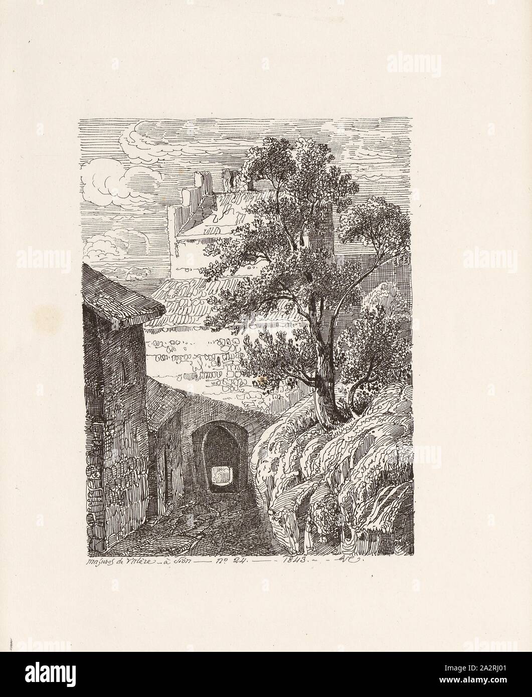 Valère in Sion, Valère Schloss, N. 24, S. 51, Toepffer, Rodolphe, 1843, Rodolphe Toepffer: Voyage Autour du Mont Blanc, dans les vallées d'Hérens, de Zermatt et au Grimsel. [Genève]: [Schmid], [1843 Stockfoto
