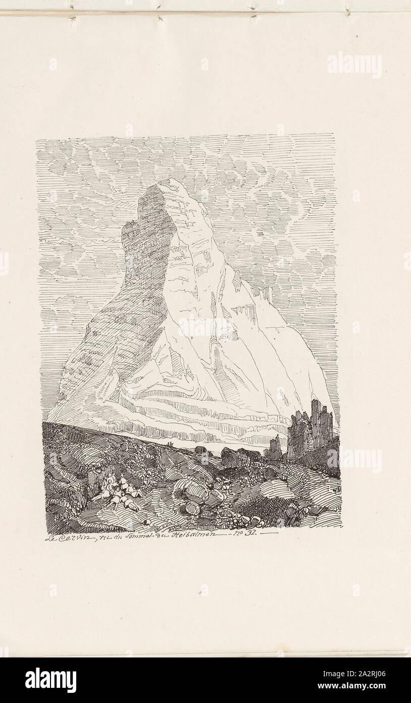 Das Matterhorn, vom Gipfel des Heibalmen, Matterhorn, S. 65, Toepffer, Rodolphe, 1843, Rodolphe Toepffer: Voyage Autour du Mont Blanc, dans les vallées d'Hérens, de Zermatt et au Grimsel. [Genève]: [Schmid], [1843 Stockfoto