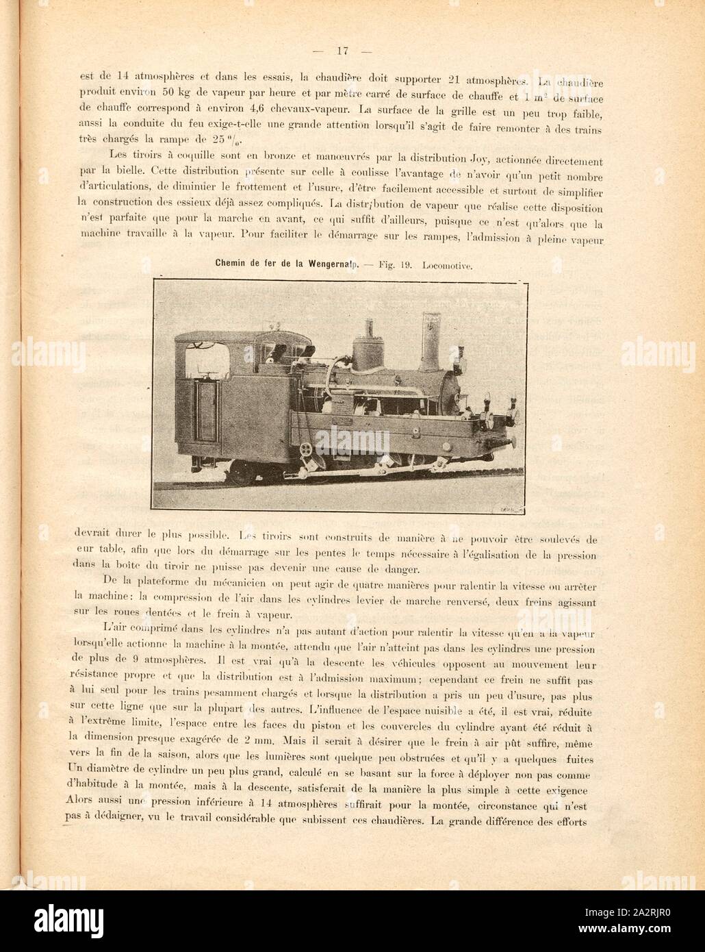 Lok, Lokomotive der Zahnradbahn, Abb. 19, S. 17, 1893, Emil Strub: Le Chemin de fer de la Wengernalp. [S.l.] : [s.n.], 1893 Stockfoto