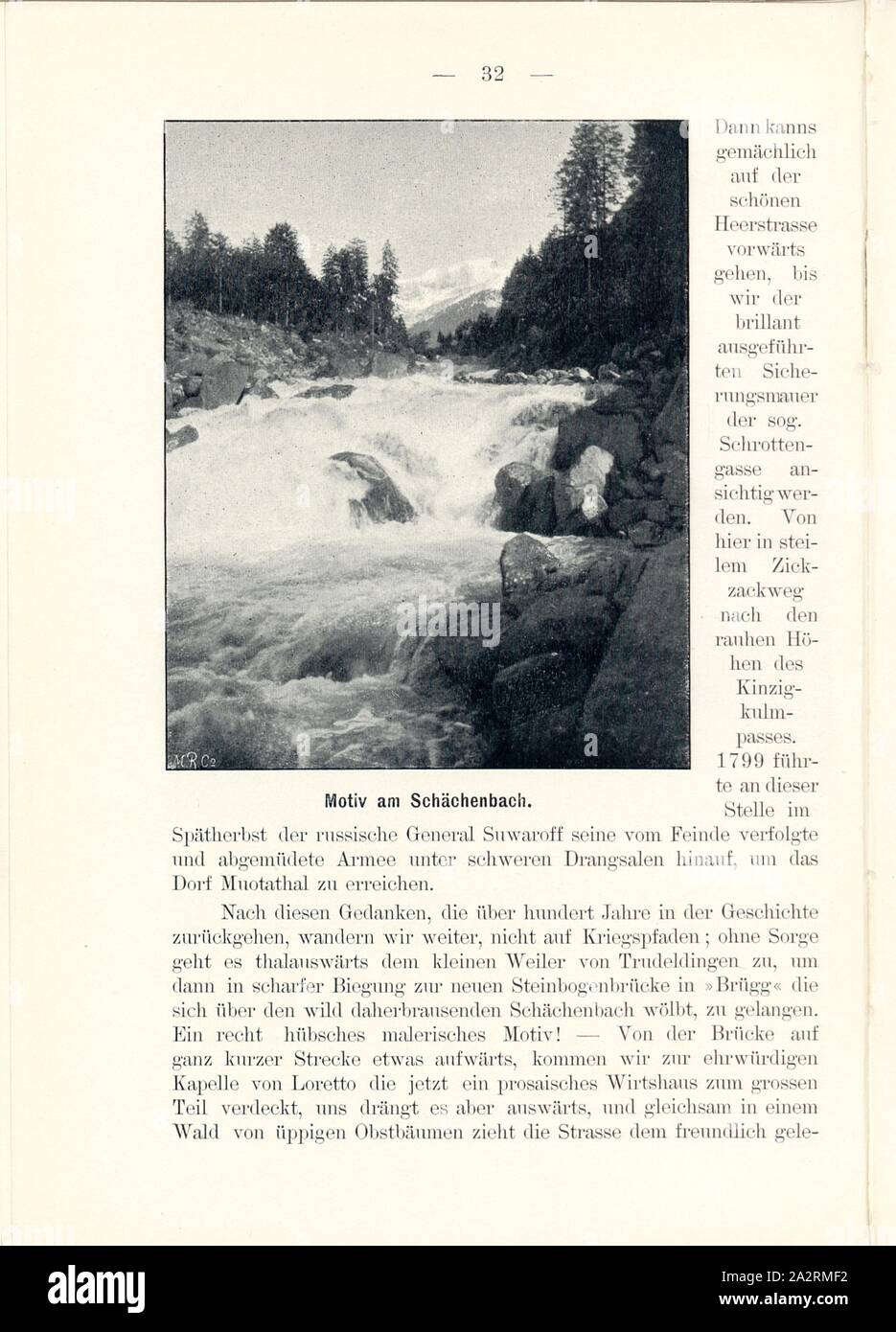 Motiv auf dem Schächenbach, Schächen im Kanton Uri, unterzeichnet: M.R. C, Abb. 30, S. 32, Meisenbach Riffarth, und Co (Imp.), 1900, J. Knobel: Illustrierter Reisebegleiter für sterben Alpenstrasse des Klausen und ihre zufahrtslinien. Glarus: Buchdruckerei J. Spälti, 1900 Stockfoto